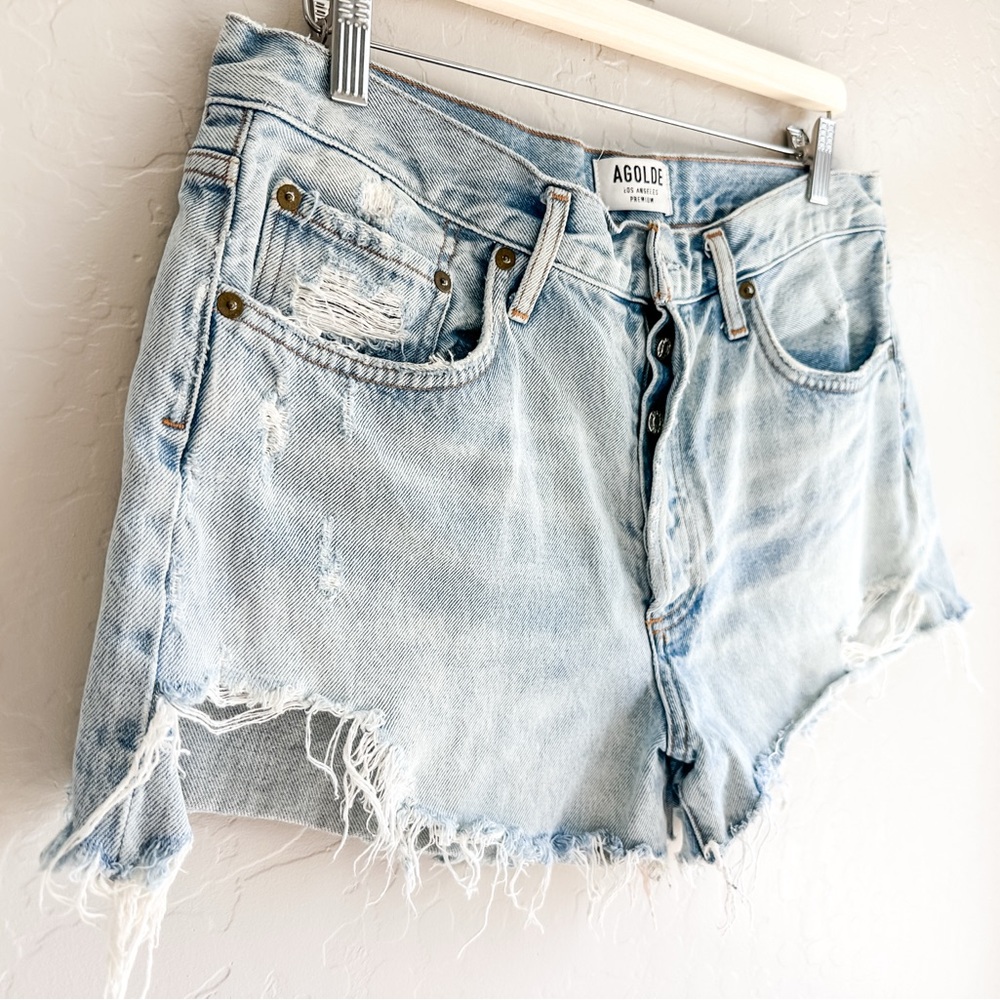 AGOLDE Parker Vintage Cutoff Denim Shorts Light Wash Distress Women’s - Size 32 - Picture 2 of 13